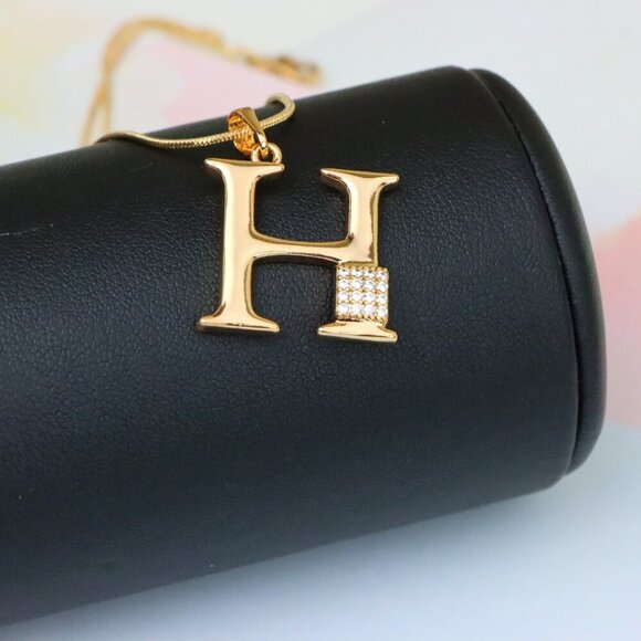 "Rose Gold H Initial Pendant with Sparkling Crystals for Women, XPPT1419 - Picture 5 of 13